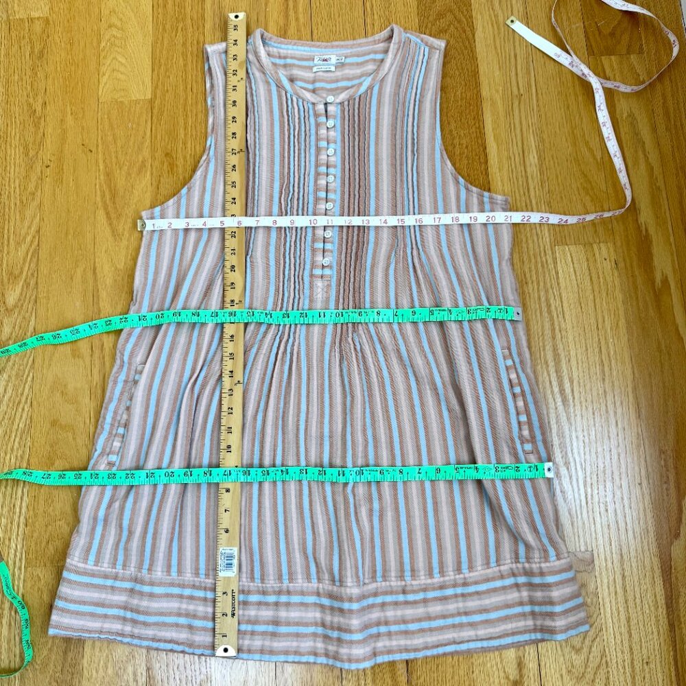Faherty Dress Organic Cotton Stiped Sleeveless Tan Blue Multi Plus (XXL) - Picture 11 of 11